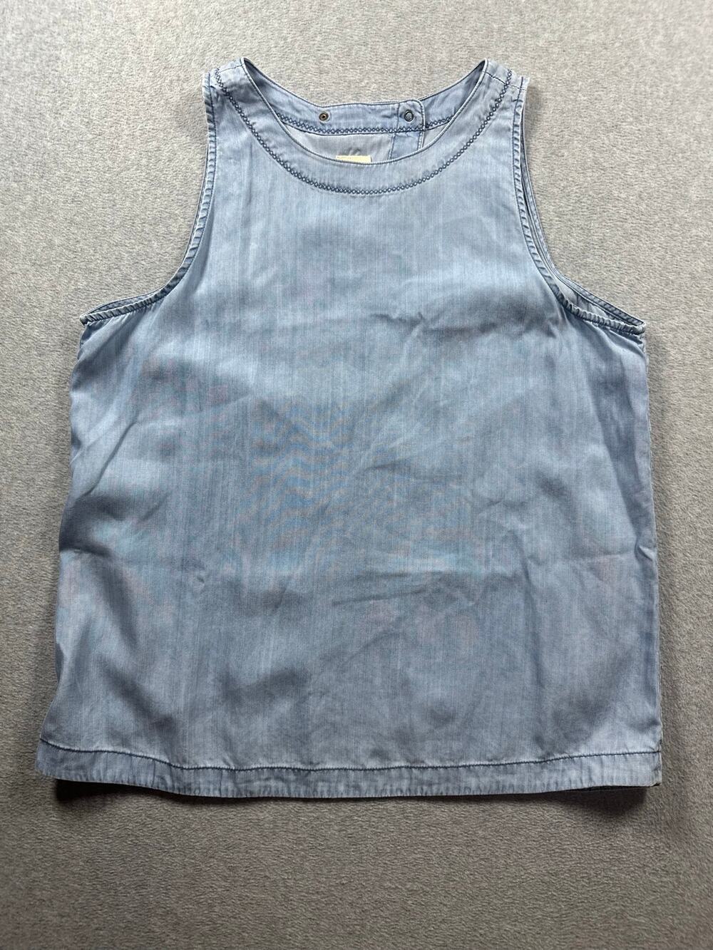 Gap 1969 Tank Top Women's Size L Blue Denim Chambray Snap Neck Sleeveless